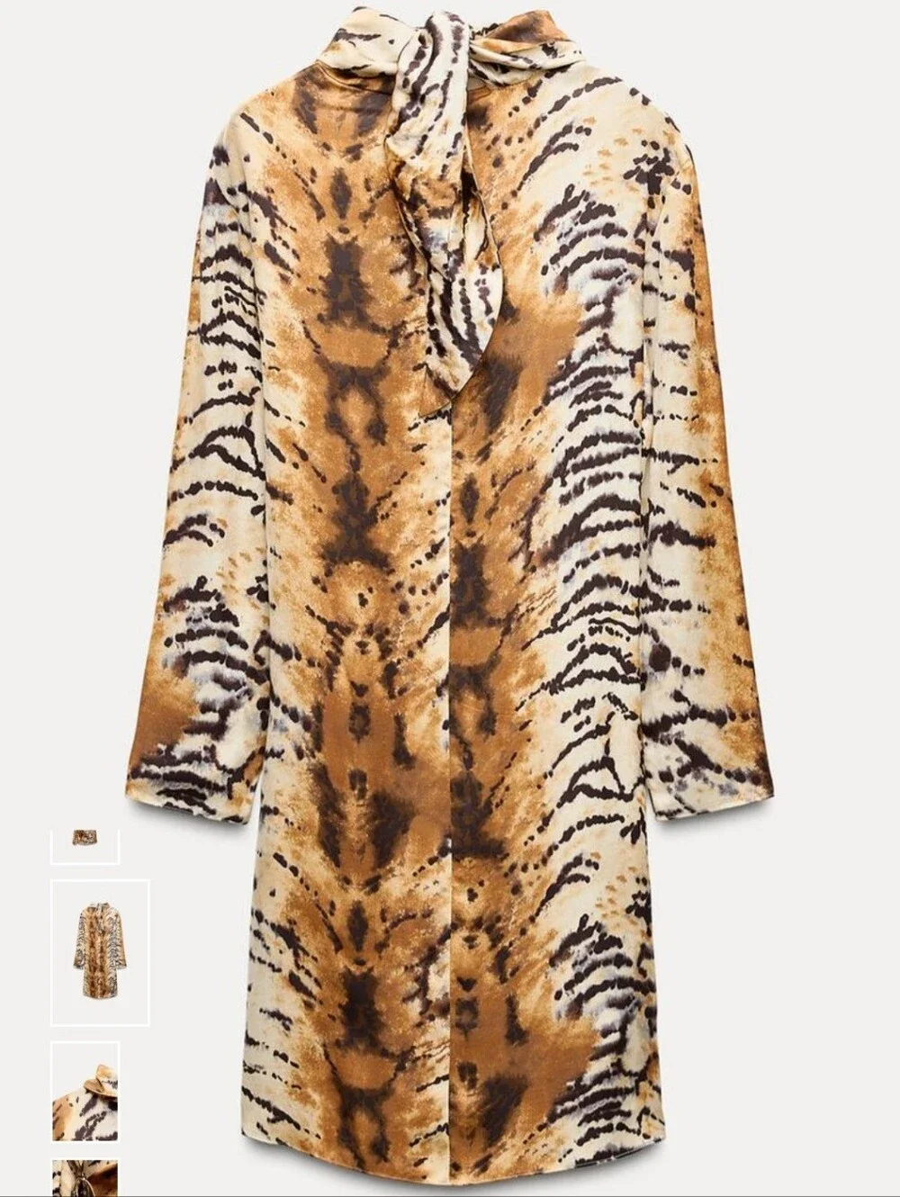 ZARA Animla-Print Long Sleeve  Dress in Brown NWOT Size L - Picture 3 of 5